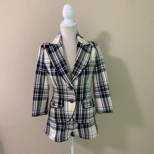 Burberry White and Navy Plaid Blazer and Shorts